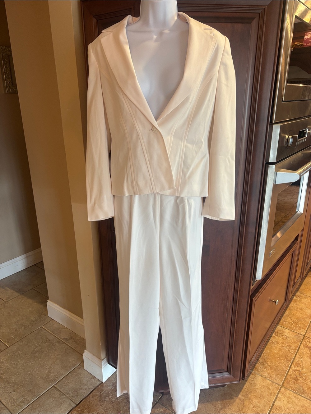 Together Cream Two-Piece Pantsuit with Single-Button Jacket